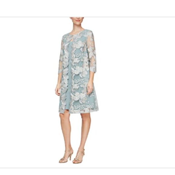 ALEX APPAREL GROUP INC Dresses & Skirts - Alex Evenings Embroidered Jacket Dress - Ice Sage